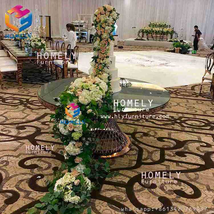 Luxury Wedding Rose Gold Round Rectangle Stainless Steel Dining Table