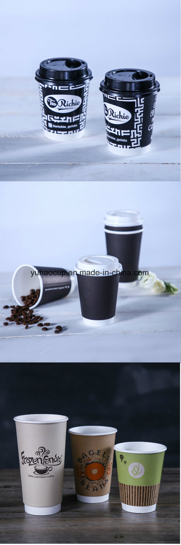 Hot Coffee Disposable Double Wall Paper Cup with Lid