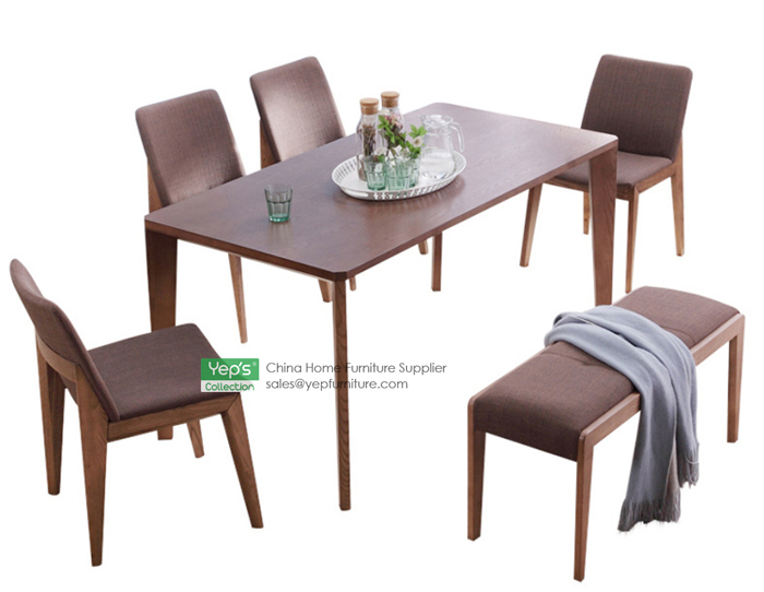 Solid Wood Dining Table and Upholstered Fabric Chair Lounge Set