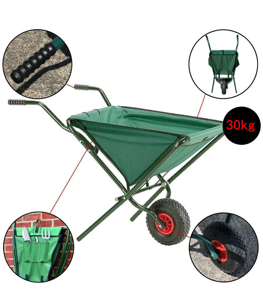 Lightweight Green Space Saving Folding Garden Wheelbarrow Foldable Wheel Barrow