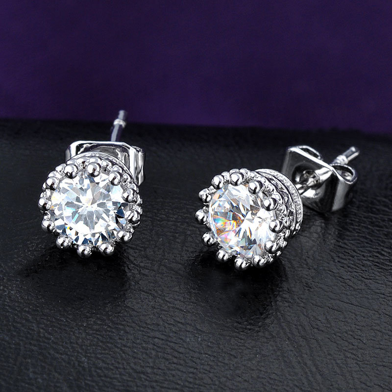 Bridal Jewelry Silver Color Rhodium Single Crystal Stud Earring