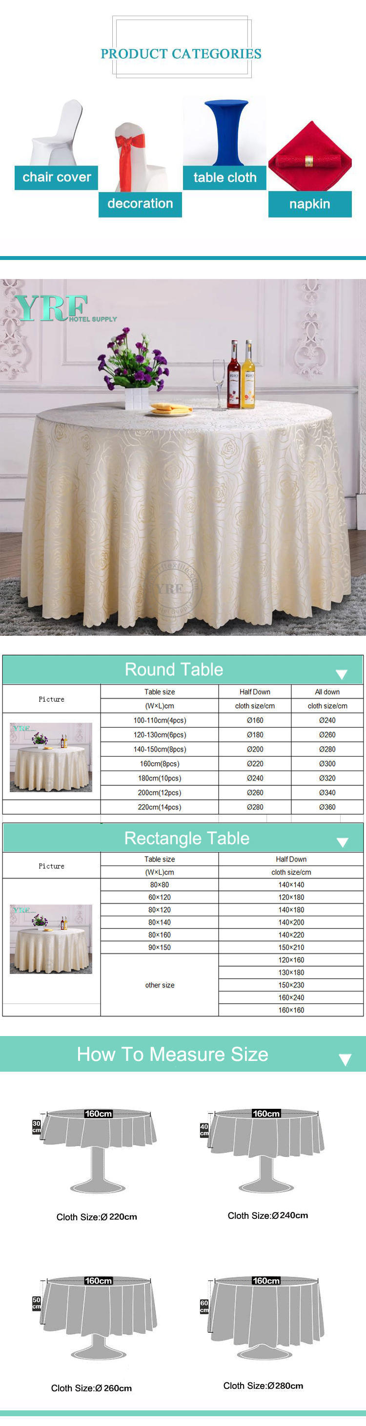 Elegant Cheap Luxuriest Five Star Hotel Restaurant Round Tablecloth