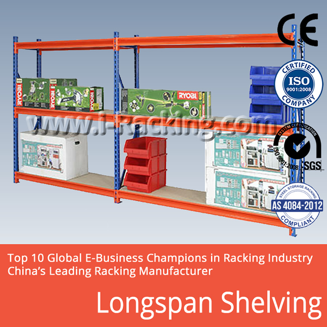 Heavy Duty Longspan Warehouse Storage Metal Shelving 200-800 Kg Udl/Level