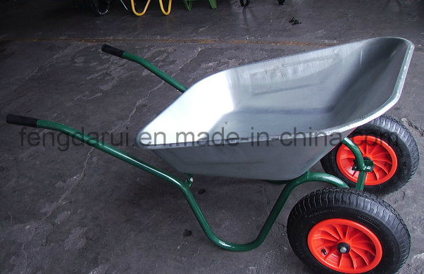 Hot Sell Galvanized Tray Double Wheels Wheelbarrow (WB6410)