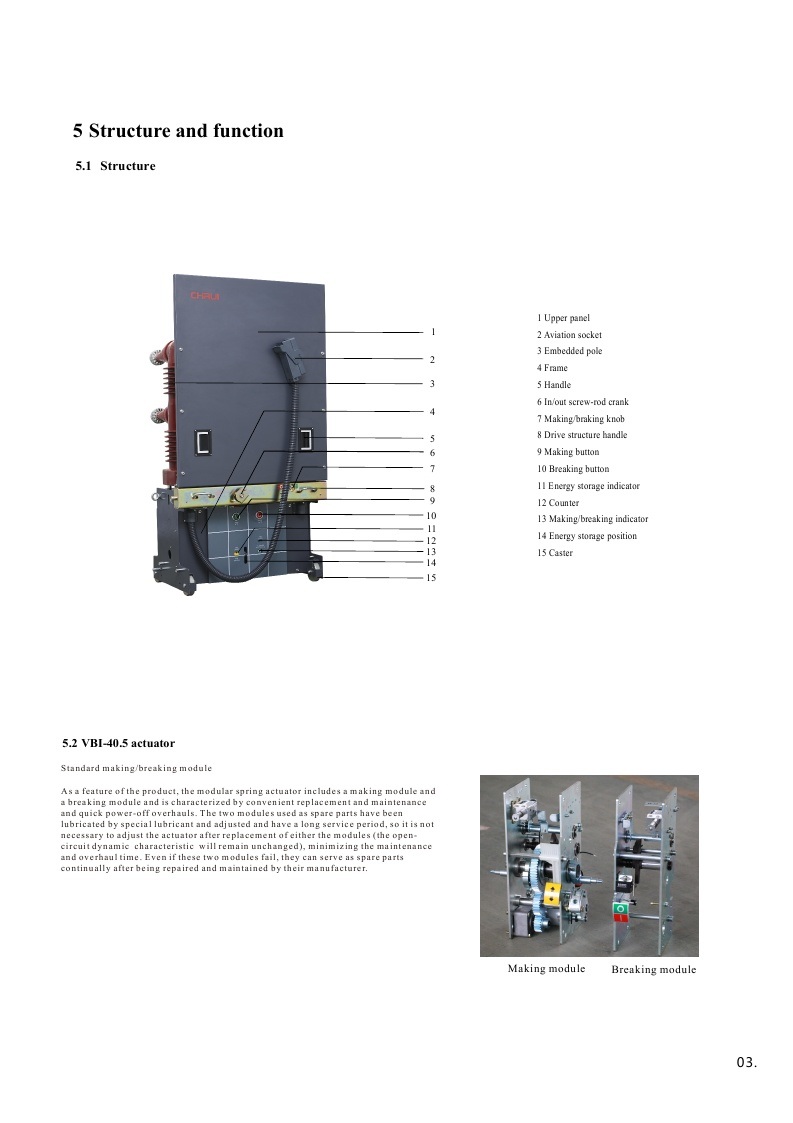 35kv Vacuum Circuit Breaker for Indoor High Voltage with Trolley Patent Ce (VCR1-40.5)