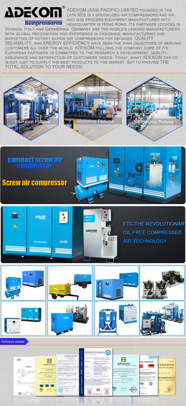 Electric Driven High Pressure Portable Screw Air Compressors