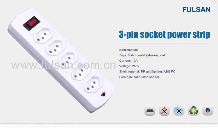 4 Ports Electrical Extension Power Strip for Brazil