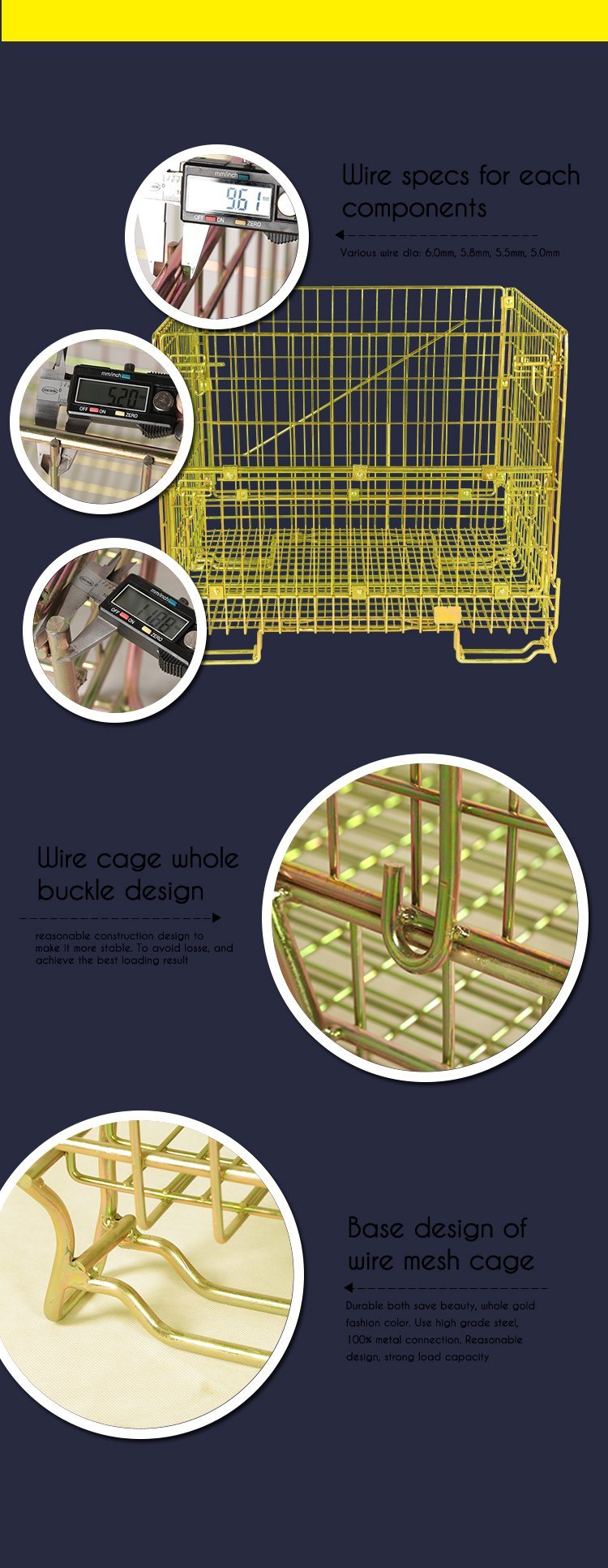 Heavy Duty Industrial Wire Mesh Pallet Cage with Wooden Pallet