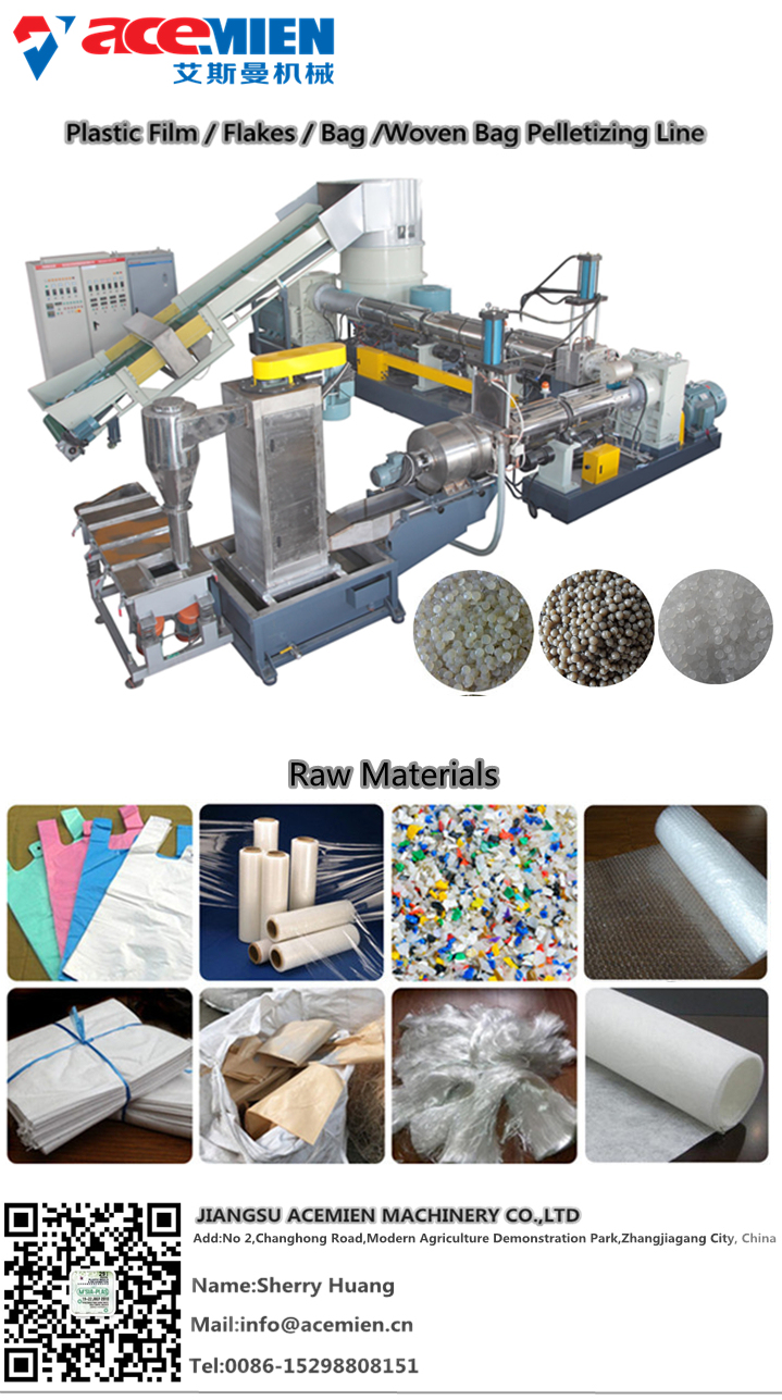 HDPE LDPE PE PP Pet PVC Bottle Film or Bag Granulating for Plastic Bag Scrap Recycling with Extrusion Pelleting Production Line Pellet / Granule Making Machine