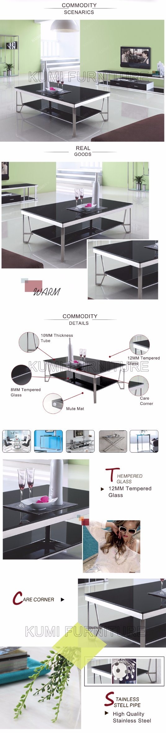 Modern Hotel Living Room Furniture Glass Coffee Table