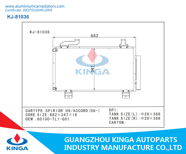 Spirior'9/Accord (08-) 80100-Tl1-G01 Car Condenser for Honda