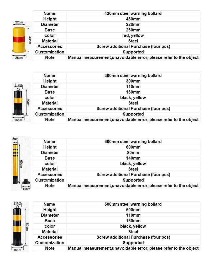 Height 700mm / 1000mm White and Red Static Bollard Road Post