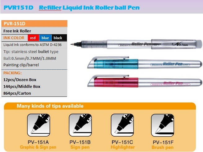 Plastic Roller Pen PVR151d Refillable with Customized Logo Service