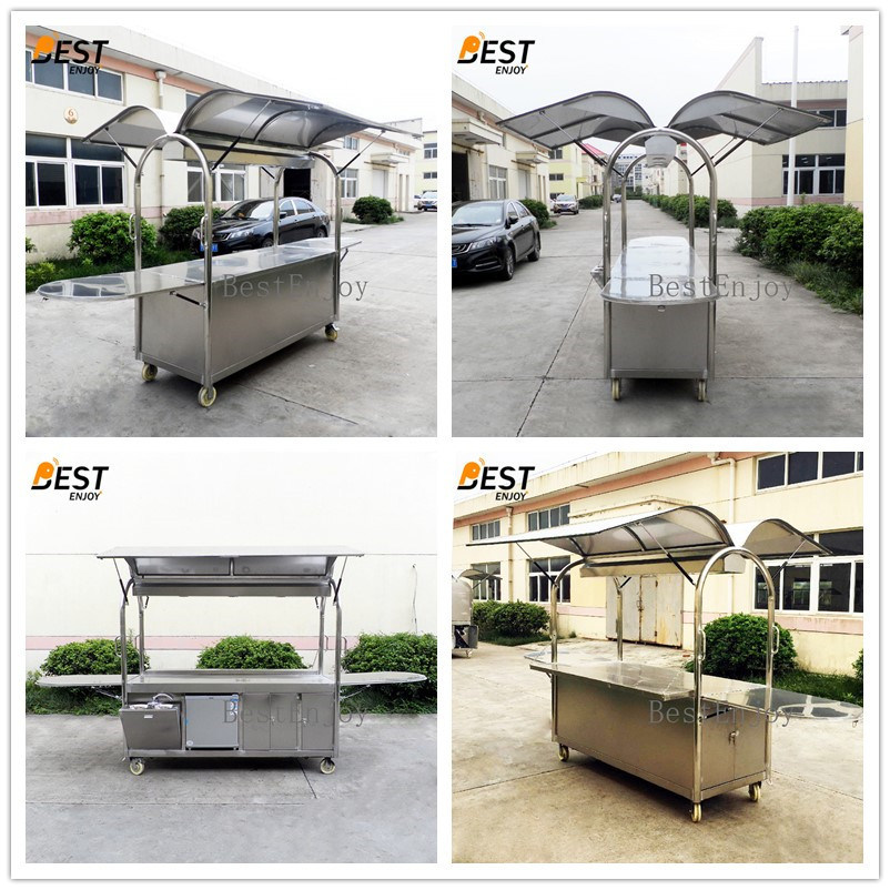 Ce Approved Hand Push Foldable Mobile 304 Stainless Steel Hot Dog Cart Coffee Cart