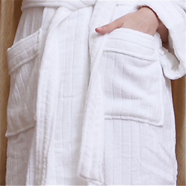 Quality Cotton White Velour Jacquard Stripe 5star Hotel Bathrobe