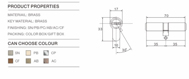 High Security Double Pins Computer Key Cylinder (C3370-241 BP)