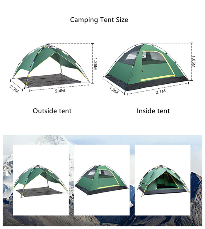 3-4 Person Double Layer Dual Doors Outdoor Camping Tent Four Season Family Tents for Adventure Tent