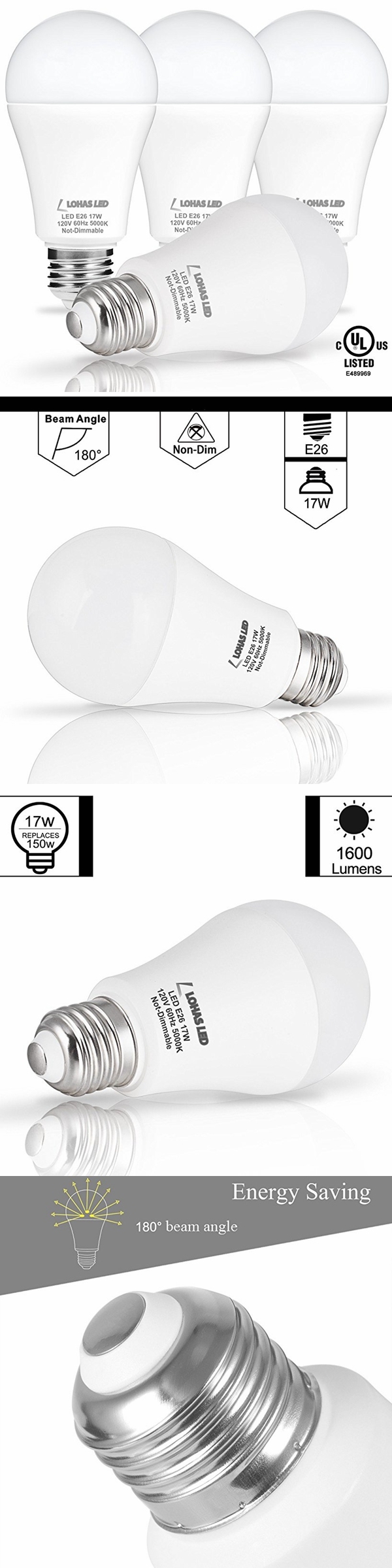 100-150W Equivalent LED Light Bulbs Daylight 5000K A19 17W E26 Light Bulb with UL Listed