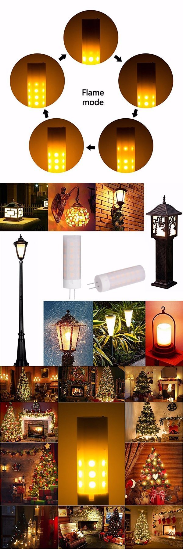 G4 2W 1700K True Fire Color LED Flickering Flame Bulb for Holiday Decorative