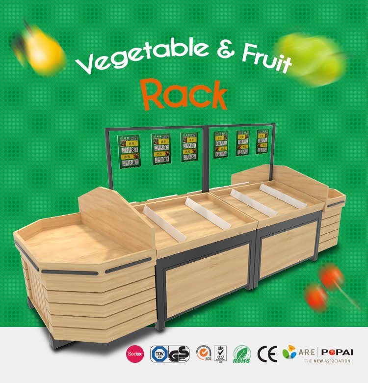 Wooden Supermarket Vegetable and Fruit Display Rack