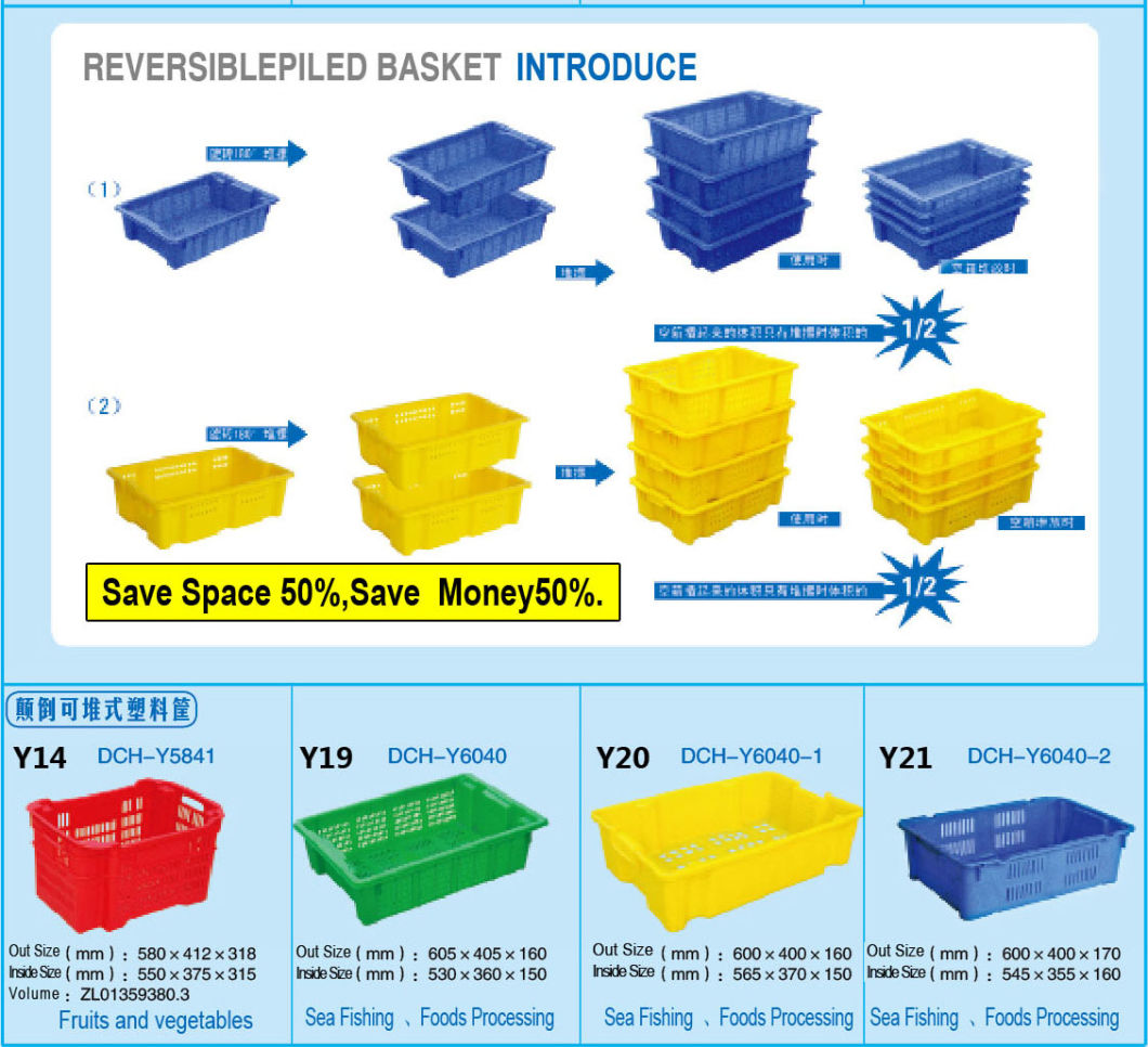 Y183 Reversible Piled Stackable Plastic Turnover Crate