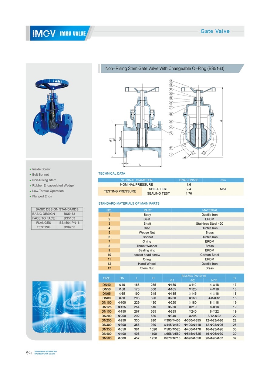 BS5163 Non-Ring Stem Gate Valve with Changeable O-Ring