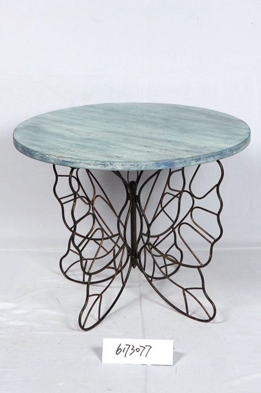 Coastal Style Wood Top with Butterfly Style Leg Small Round Coffee Table