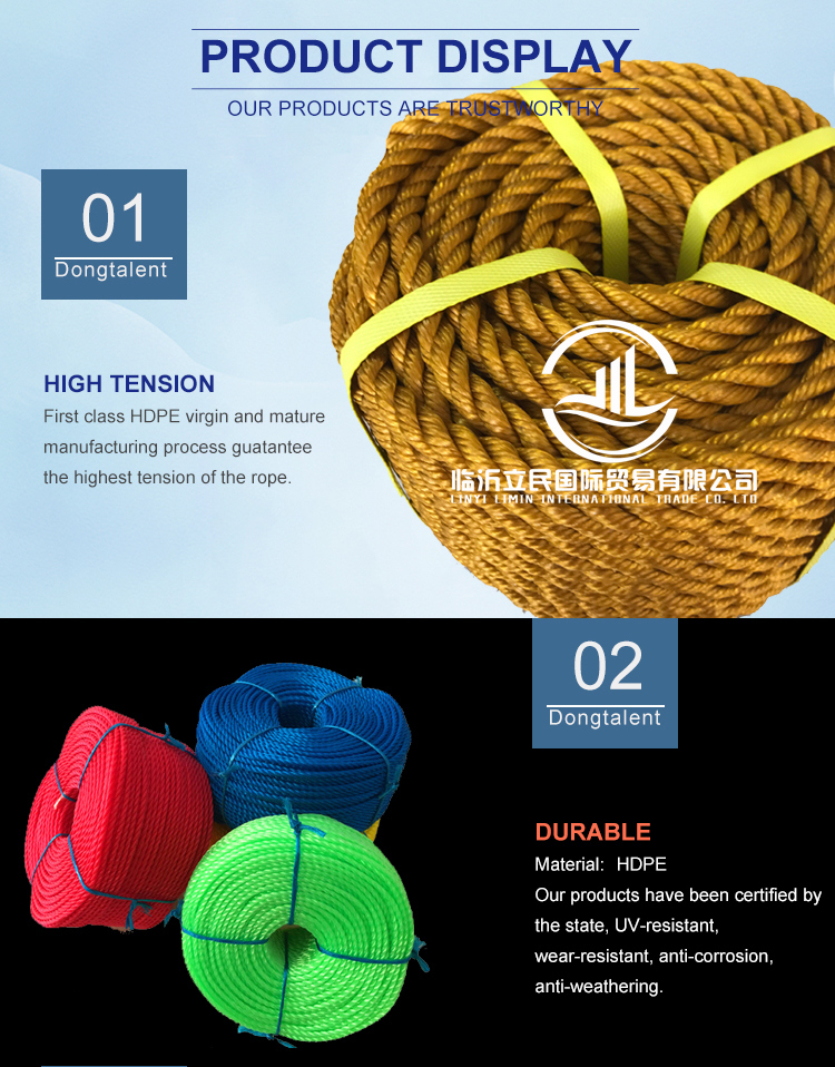 16mm*660m 3 Strand Blue PE Rope Hot Sale in Philippines