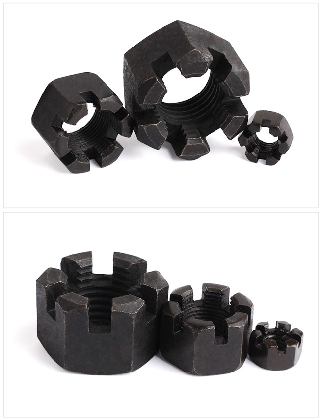 DIN 935 Grade 8 Black Steel Slotted Hexagon Nut
