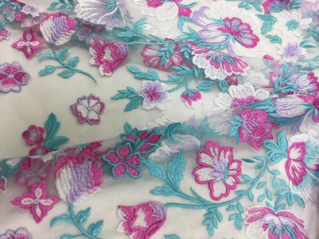 High Quality Vintage Colorful Flower Mesh Embroidery Lace Fabric