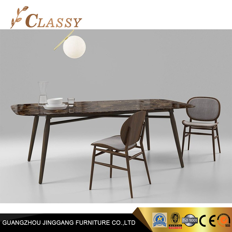 Wooden Base Marble Top Dining Table for Living Room Restaurant