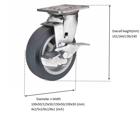 Swivel TPR Rubber Caster with Brake Silence