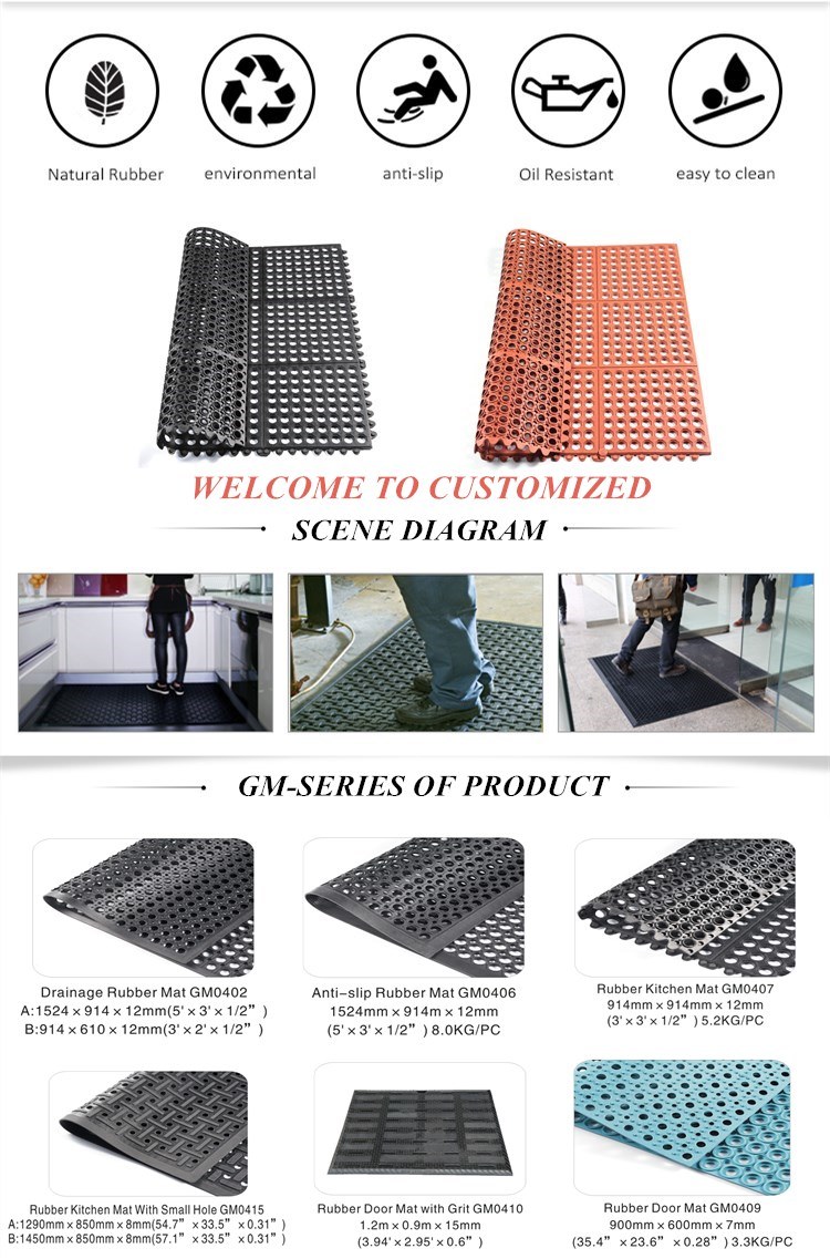 Anti-Fatigue Rubber Floor Mat Drainage Mat Non Slip Bath Mat Used in Bar Kitchen Restaurant