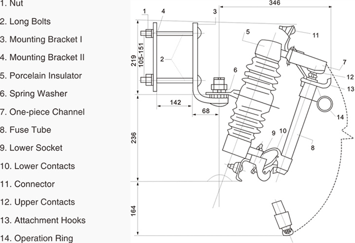 High-Voltage Drop out Fuses/Porcelain or Polymeric Metal Oxide Fuse Cutout