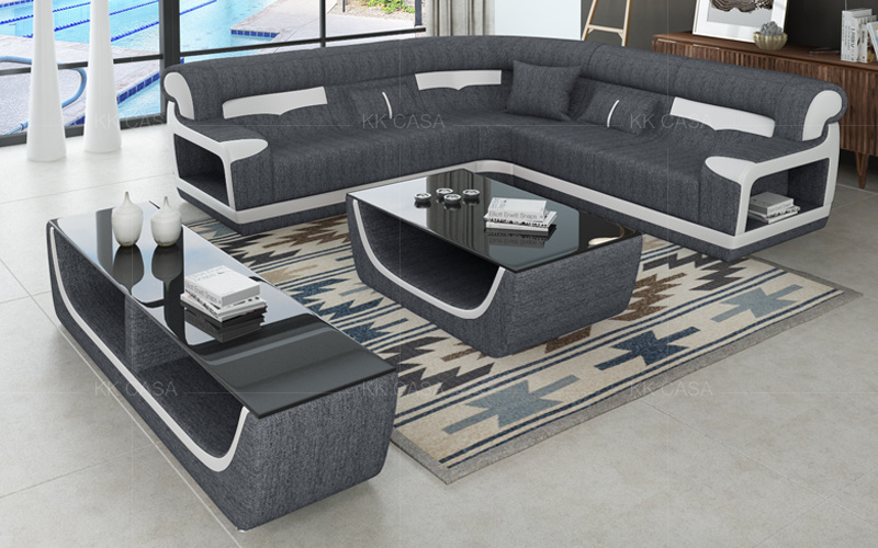 European Style Furniture Living Room Luxury Corner Genuine Leather Sofa Designs