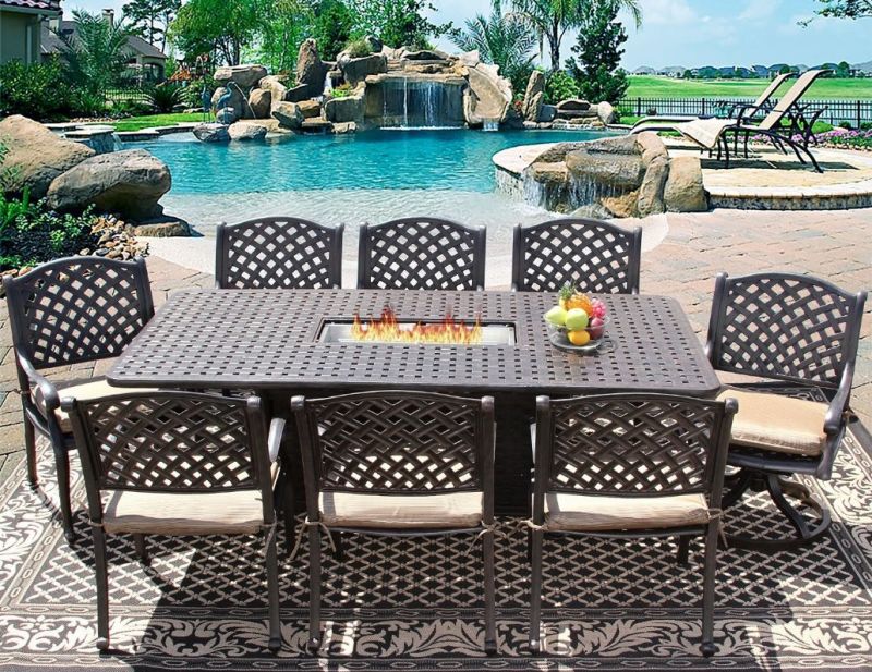 Outdoor Patio Garden Cast Aluminum Furniture 9 PCS Nassa Dining Set