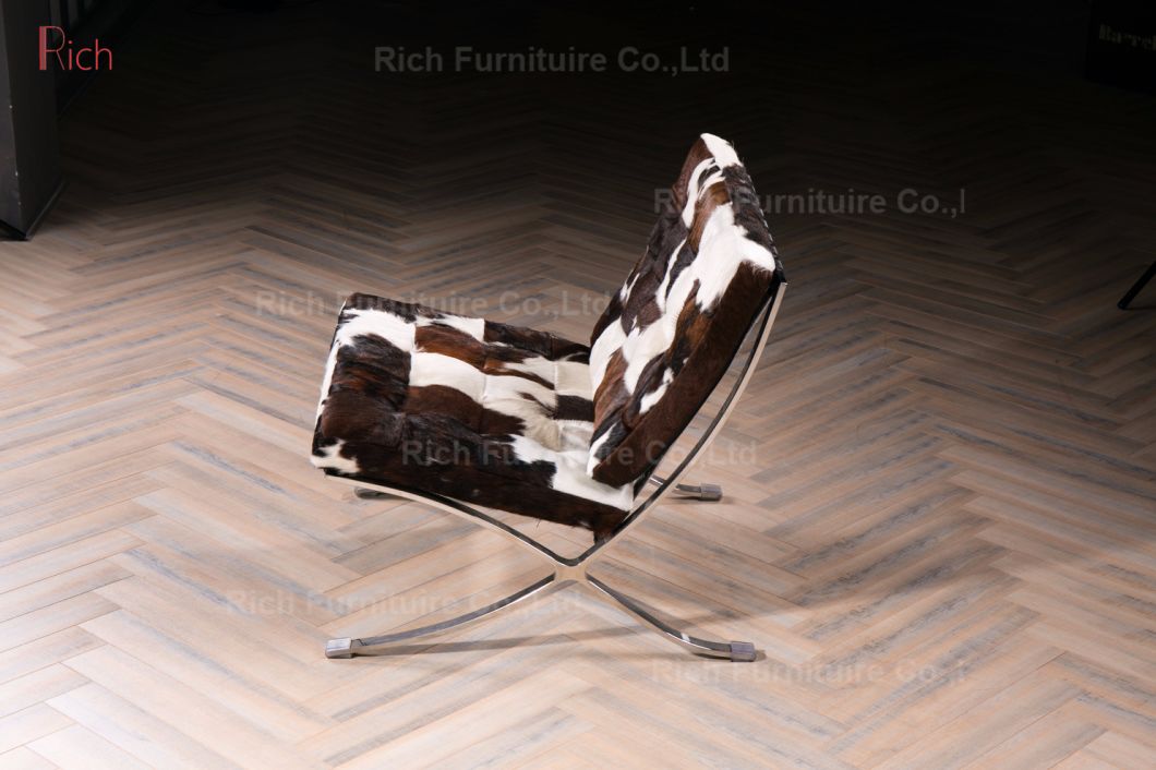 Lounge Design Chair Cowhide Barcelona Chair with Stainless Steel Frame