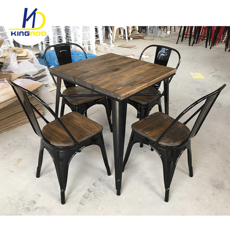 Industrial Vintage Solid Wood Table, Restaurant Metal Dining Table