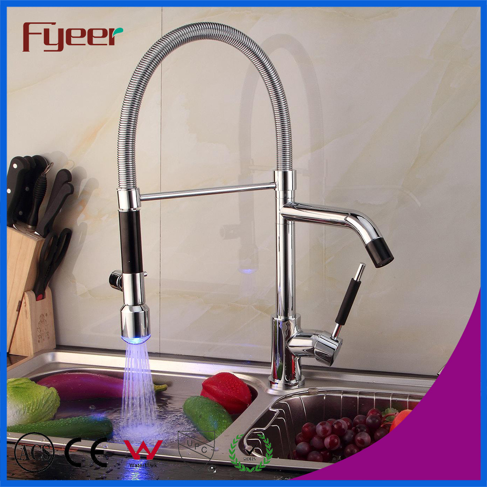 Fyeer High Quality Double Sprayer LED Kitchen Sink Faucet