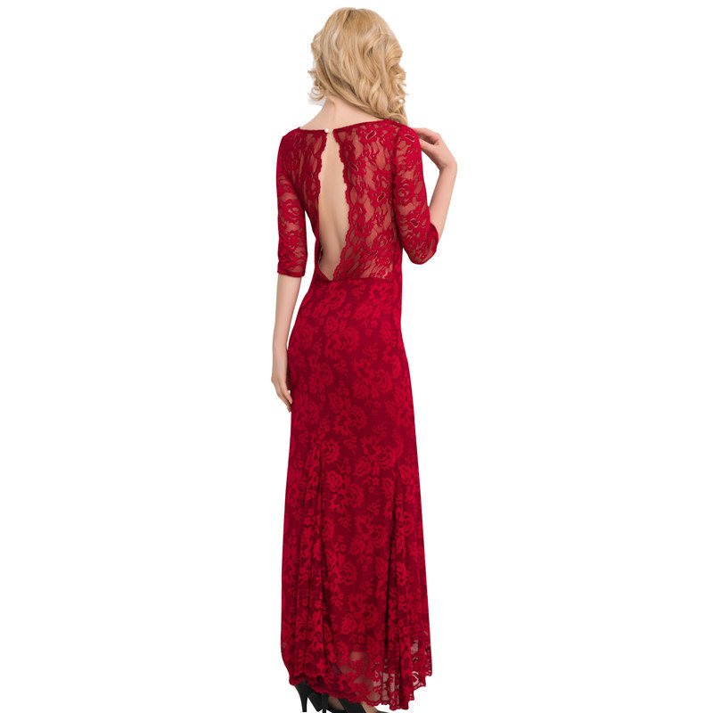 2017 New Arrivals Wholesale Women Red/Black/Blue Hig Full Lace Bridal Evening Dress