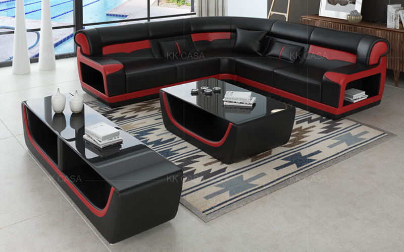 European Style Furniture Living Room Luxury Corner Genuine Leather Sofa Designs