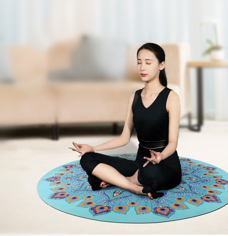 Mandala Printed Round Yoga Mat Natural Rubber Mat for Meditation