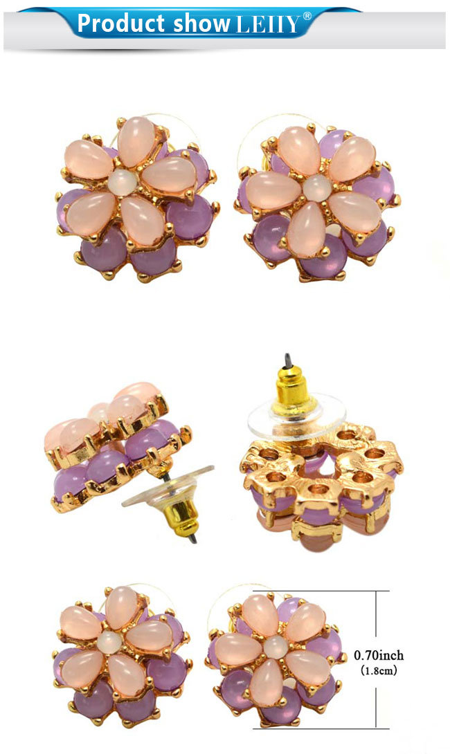 Double-Deck Lt. Rose Cateyes Flower Gold-Color Classic Stud Earrings