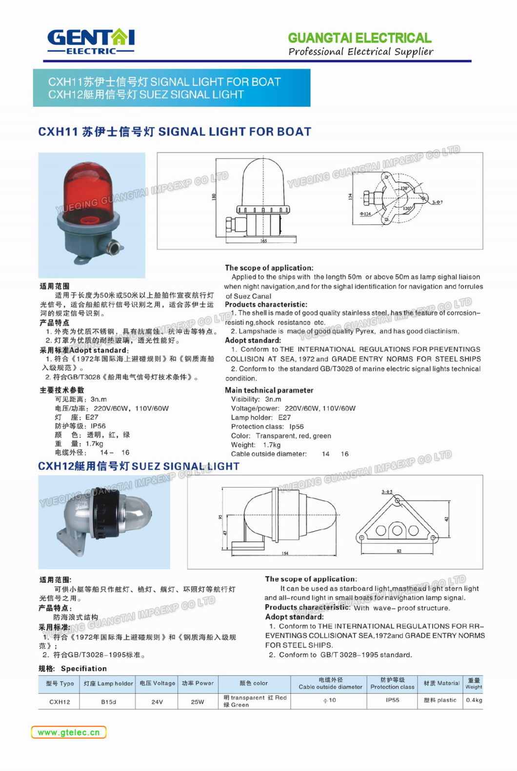 Good Quality Marine 24V Plastic Signal Light/Lamp for Boat Cxh12