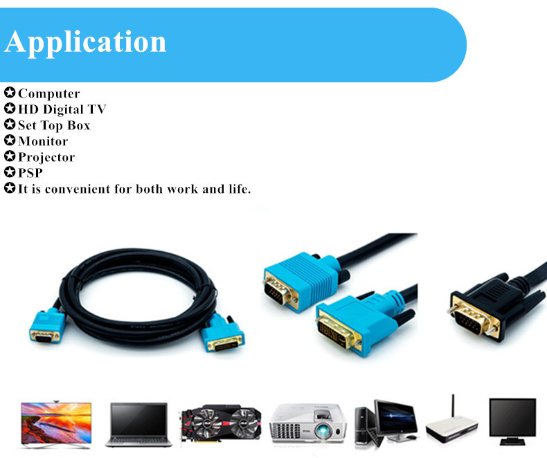 Yixian VGA Cable Standard VGA Projector Cable for Audio Video