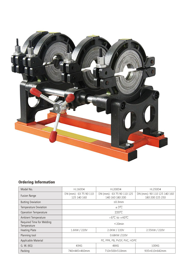 D4 Type Butt Welding Fusion Machine Light Weight 63mm-250mm