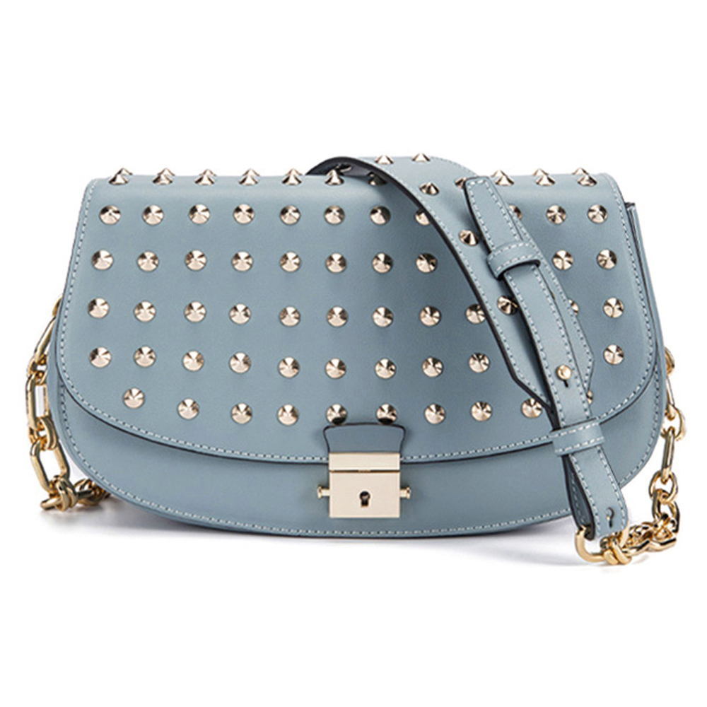 Women Evening Handbag Fashion Genuine Leather Bag with Studs Decoration