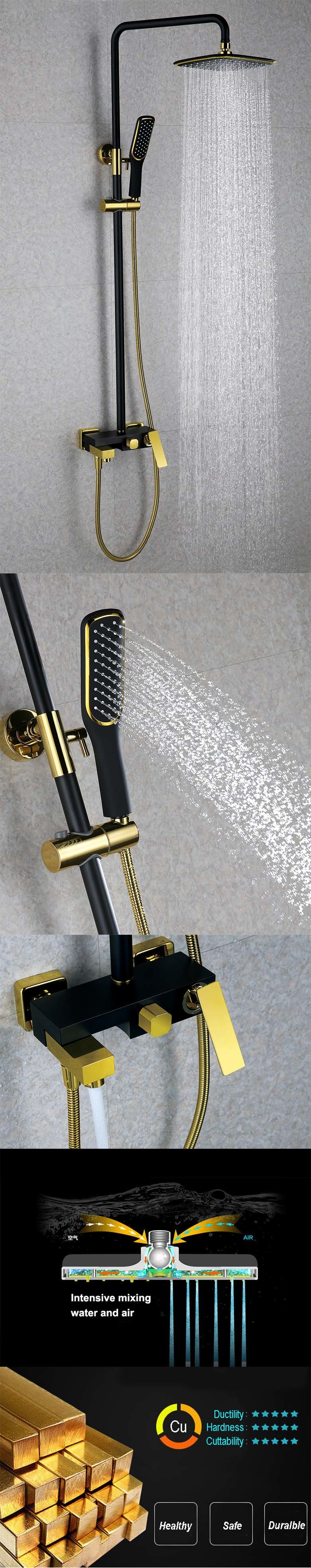 Black Color Luxury Brass Rain Shower Set (BF-60036K)