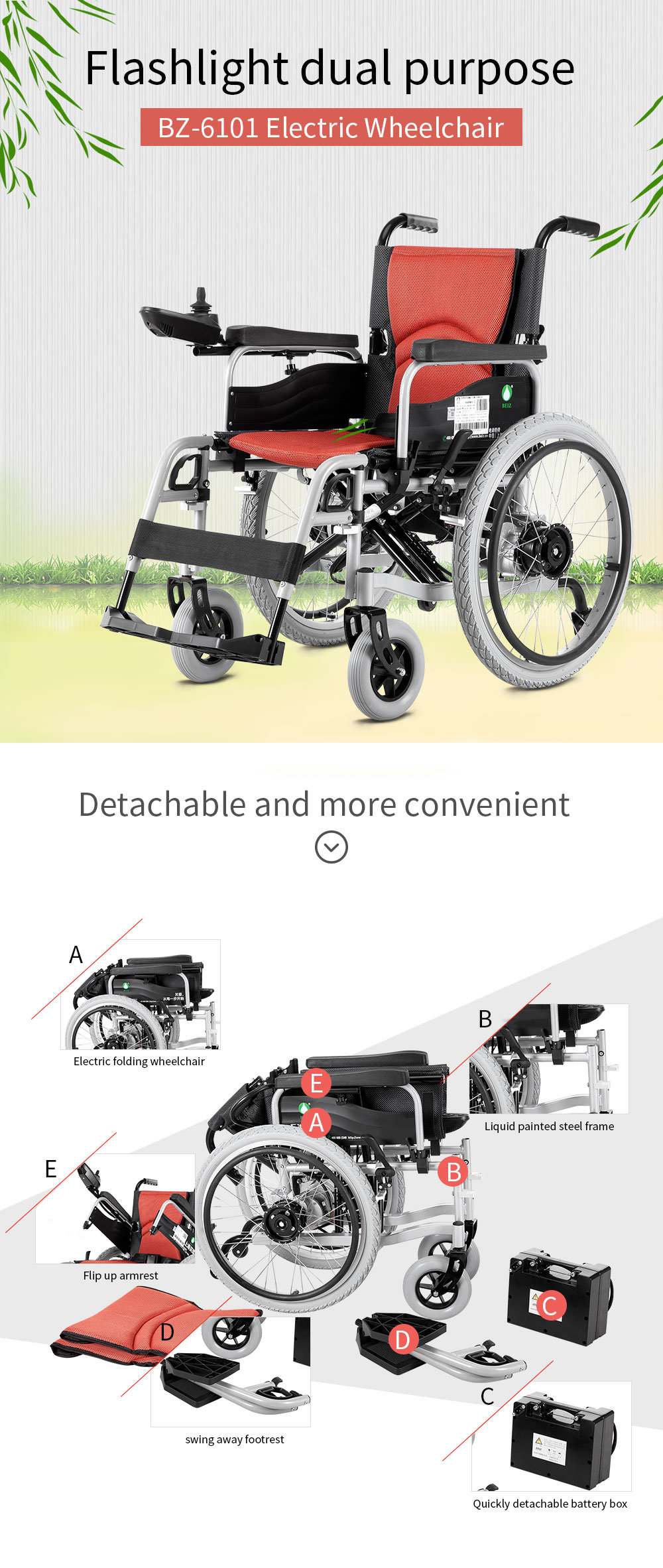 Big Wheel with Rim Medical Equipment Electric Wheelchair (Bz-6101)
