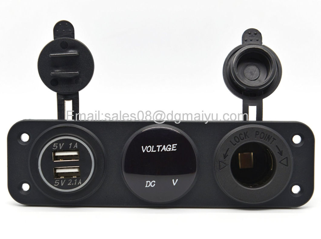 New Car Motorcycle Power Port Dual USB Adapter Charger +12V/24V Cigarette Lighter Socket + Digital Voltmeter for Phone iPod